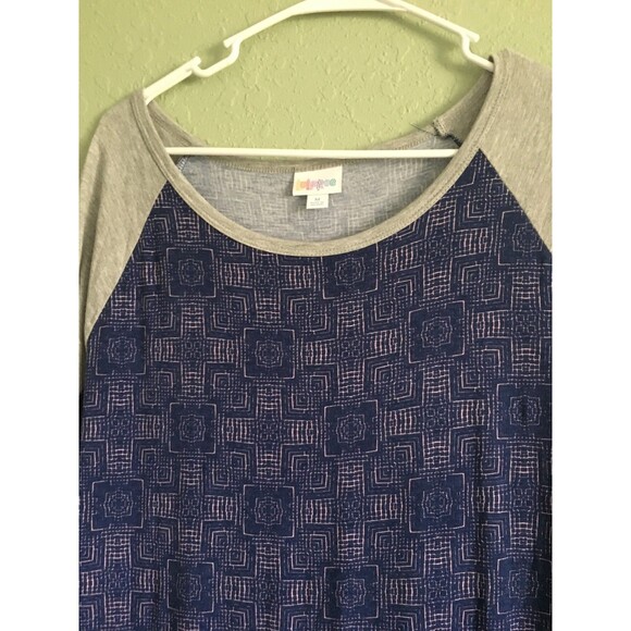 LULAROE JULIA DRESS MEDIUM GRAY/ BLUE SHORT SLEEVE - Picture 4 of 6